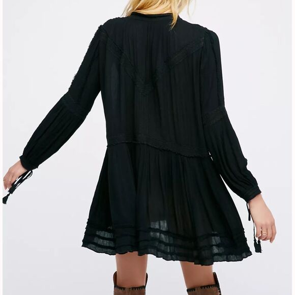 Free People Feelin Moody Mini Dress Black Long Sleeve Flowy Boho Whimsigoth S - Picture 2 of 15